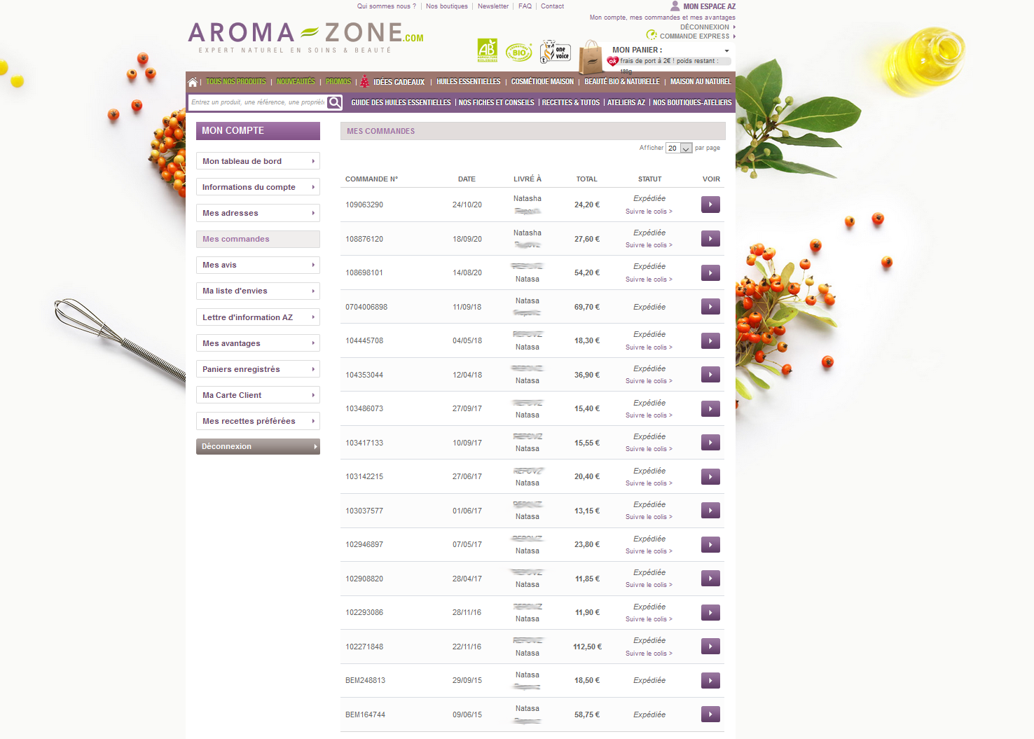 Aroma Zone review all my online orders from Aromazone.